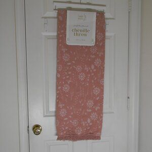 sage + fern Soft Textured Chenille Throw Blanket Pink Flowers Butterfly NWT